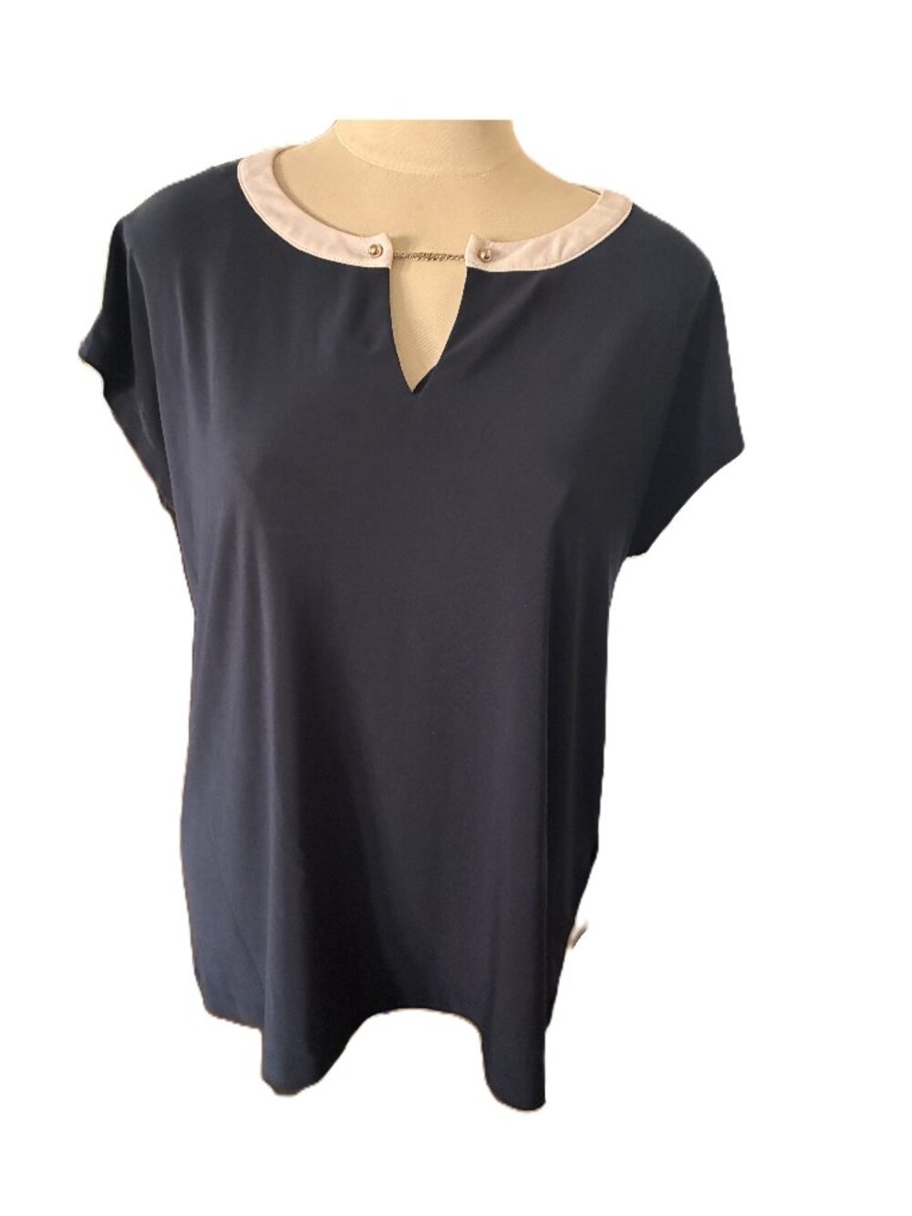 TOMMY HILFIGER Navy/Ivory Short Sleeve Blouse sz M